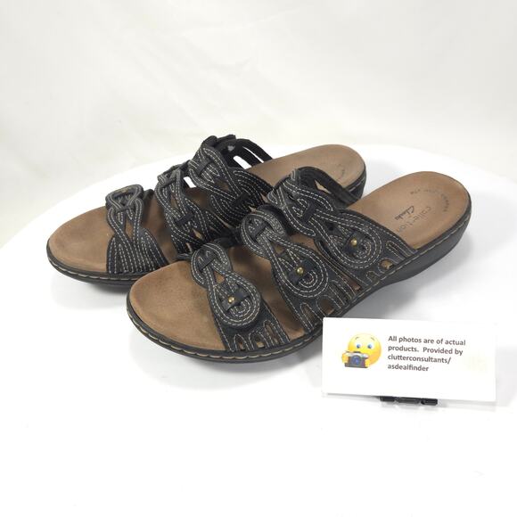 Collection by Clarks Leather Open Toe Sandal Womens Size 8.5 22545 Black - Picture 1 of 9